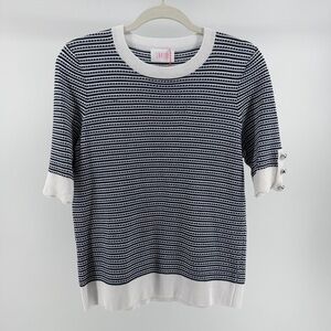 NWT Savida Blue White Striped Sweater Top, Rhinestone Buttons, Women's Large